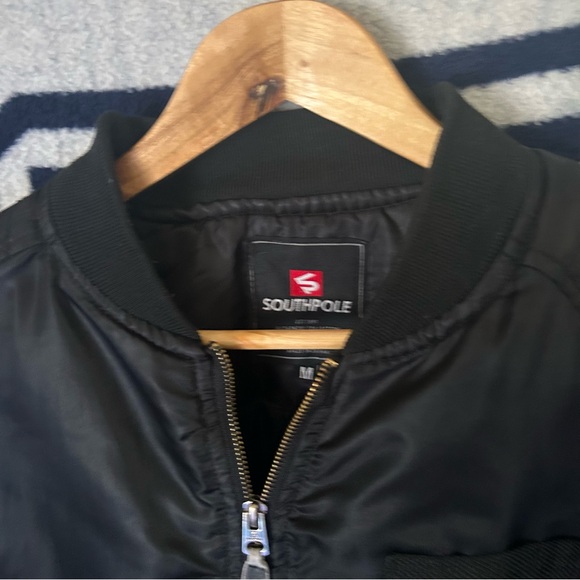 South Pole Black Bomber Jacket Mens Size Medium Y2K Vtg - Picture 3 of 9